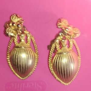 Gold Statement Earrings, vintage clip ons